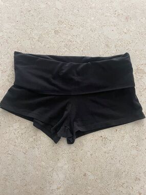 Women's Fold-Over Waist Black Yoga Shorts
